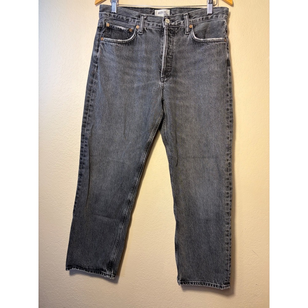 Agolde 90s Pinch Waist High Rise Straight Leg Jeans Washed Black Gray Size 28